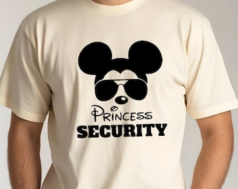 Koszulki Comfort Colors® Disney Princess Security, Koszulka Disney Princess, Zabawna koszulka dla nowego taty, Prezent dla taty od córki, Koszulka na wycieczkę rodzinną