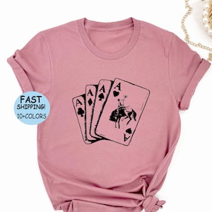 Maglietta con gioco di carte da poker da cowboy, maglietta da ragazza country, felpa con cappuccio western, maglietta con carte da gioco da rodeo, felpa da cowboy con carte da gioco Ace, maglietta Hold Your Horses