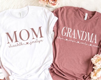 Mom Shirt, Personalized Mom Shirt, Gift For Mom, Gift For Grandma, Shirt With Kids Names, Grandma Shirt,Mom Shirt Kids Names Shirt( FONT 10)