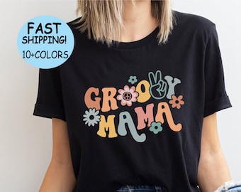 Shirt Groovy Mama: Retro Hippie Mom-T-shirt