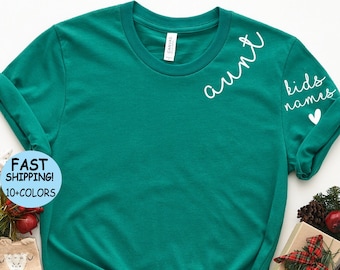 Camiseta personalizada para tía, manga con nombres personalizados para niños, regalo para tía