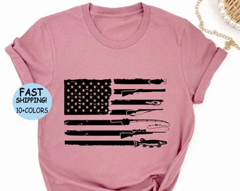 Jagen Fischen USA Flagge Shirt: Vaterländisches Jäger-Fisker-Geschenk