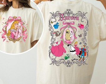 Comfort Colors Coquette Bows Disney All Princesses Characters Shirt, Cinderella Snow White Ariel Belle Aurora, Disney Girl Trip,Birthday Tee