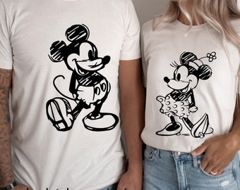 Disney Mickey and Minnie Sketch Shirt, Mickey and Minnie Silhouette Couple Sweatshirt, Disney Family Trip Tee, Disney Family Vacation Hoodie