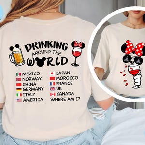 Disney Minnie Wine Shirt, Epcot Drinking Around The World Shirt, Minnie Drinking Around The World Checklist Shirt, Disney Family Trip Shirt