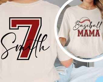Personalized Baseball Mama Shirt, Custom Name and Number Baseball Mom Sweatshirt, baseball game day Hoodie, Custom baseball team Tee