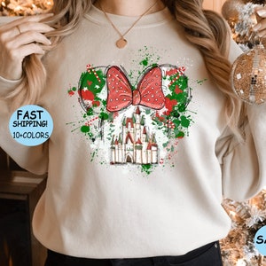 Christmas Minnie Watercolor Castle Shirt, Disney Christmas gift, Disney Christmas Family trip Sweatshirt, Disney Watercolor Christmas Tee