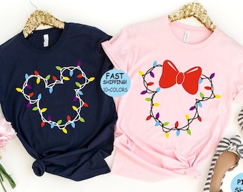 Disney Christmas Lights Shirt, Mickey Minnie Xmas Lights Sweatshirt, Christmas Gift, Xmas Squad Tee, Disney Xmas Family CoupleTrip Hoodie