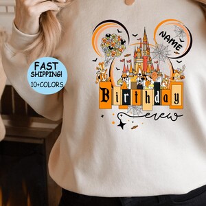 Disney Halloween-verjaardag crewshirt, Disney familie-uitstapje sweatshirt, Halloween verjaardagsfeestje hoodie, op maat genoemd Halloween-kasteelshirt