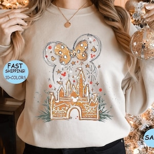 Disney Gingerbread Castle Shirt, Xmas Watercolor Castle Sweatshirt, Disney Xmas Trip Tee, Minnie Christmas Shirt,Disney Xmas Vacation Hoodie