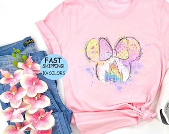 Disney Watercolor Castle Shirt, Disney Minnie Ears Castle Sweatshirt, Disney Girl Trip Hoodie, Disney Family Vacation Tee, Disney Women Gift