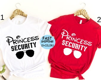 Koszulki z nadrukiem Disney Princess Security, Koszulka Disney Princess, Nowe koszulki dla taty, Prezent dla taty od córki, Koszulki rodzinne Disneyland, Koszulka Minnie