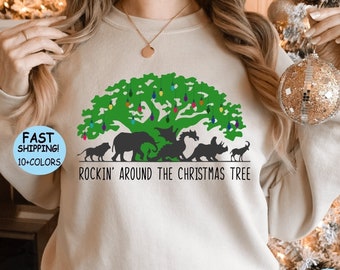 Rockin Around The Christmas Tree Sweatshirt, Xmas Animal Kingdom Hoodie, Disney Christmas Family Vacation Shirt, Disney Xmas Party Shirt