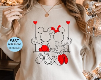 Mickey and Minnie love Swing Sweatshirt, Disneyworld Valentines Travel Hoodie, Valentines Day Disney Matching Shirt, Cute Gift For Valentine