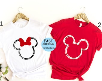 Koszulka z głową Mickey'ego Minnie'ego, koszulki dla par Disney'a, koszulka świąteczna Minnie, uszy Mickey'ego, koszulka z Myszką Miki, koszulka z Myszką Minnie, koszulka z uszami Disney'a