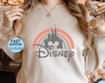 Disney Rainbow Castle Sweatshirt, Disney Family Trip Shirt, Disney Vintage Castle Hoodie, Disneyworld Vacation Shirt, Retro Disneyland Shirt