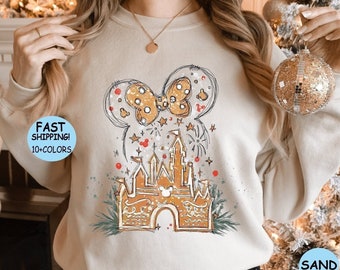 Disney Gingerbread Castle Shirt, Xmas Watercolor Castle Sweatshirt, Disney Xmas Trip Tee, Minnie Christmas Shirt,Disney Xmas Vacation Hoodie
