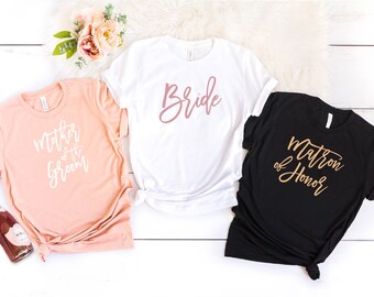 Brautparty-Shirt: Mutter des Bräutigams, Matrone der Ehre, Brautjungfer
