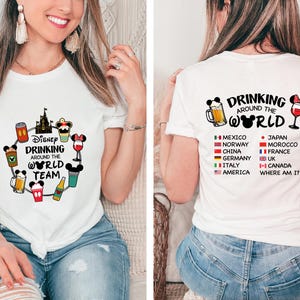 Disney Drinking Around The World Shirt, Mickey Beer and Minnie Wine Drink Shirt, Two Sided Epcot World Tour Shirt, Disney Family Trip Shirt