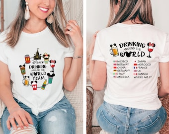 Disney Drinking Around The World Shirt, Mickey Beer and Minnie Wine Drink Shirt, Two Sided Epcot World Tour Shirt, Disney Family Trip Shirt