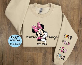 Custom Minnie Mama Mouse Sweatshirt, Personalized Kids Names