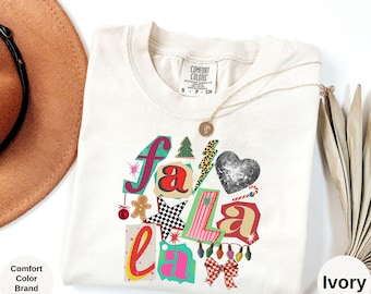 Comfort Colors Falala  Christmas Shirt: Retro Xmas Collage T-Shirt, Coquette Checkered Holiday Tee