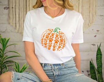 Paw Print Pumpkin Shirt: Fall Dog Halloween Thanksgiving Tee