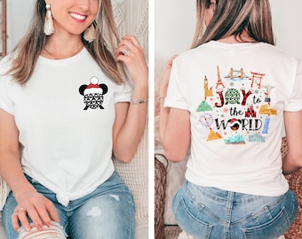 Disney Christmas Joy to the world shirt, Two sided Epcot world tour Christmas Family Trip shirt, Mickey's very merry Xmas party 2025 shirt