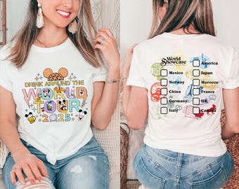 Camiseta del Epcot World Tour 2025: Camiseta del Drink Around The World Tour, camiseta del equipo de bebidas de Mickey y sus amigos, camiseta del viaje familiar a Disney Epcot (2025)