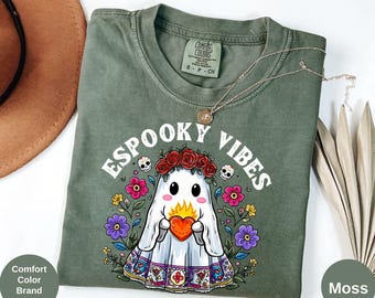 Comfort Colors Espooky Vibes Shirt: Halloween Mexican Conchas Ghost Latina Fall Tshirt Spanish Halloween