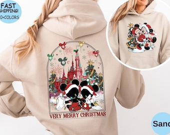 Sudadera navideña de Mickey y Minnie de Disney para parejas, sudadera con capucha "Muy Feliz Navidad" de Mickey, regalo de Navidad, viaje familiar de Navidad al castillo de Disney
