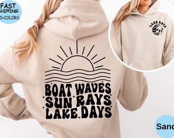 Sudadera con capucha "Lake Days": Olas de barco, rayos de sol - Camiseta de viaje de verano