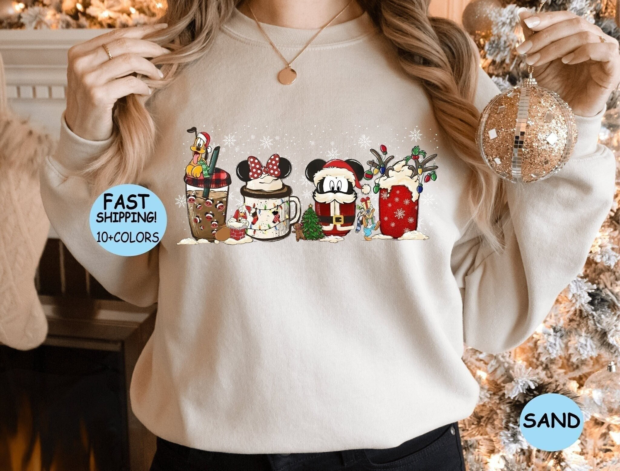 Discover Cute Disney Mickey Minnie Pluto Christmas Coffee Sweatshirt