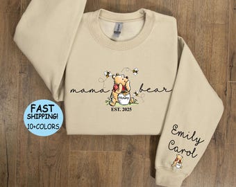 Felpa personalizzata Mama Bear, regalo per la festa della mamma, nomi personalizzati per bambini