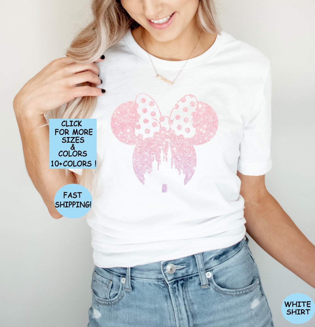 Seventyseven Lifestyle Damen Disney T-Shirt Minnie Mouse Print mit Glitzer  weiss gold