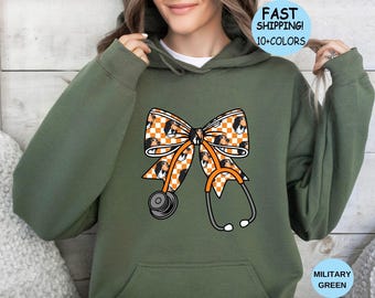 Coquette TN Stethoscope Bow Sweatshirt TN Checkered Fall Nurse Shirt Game Day Hoodie