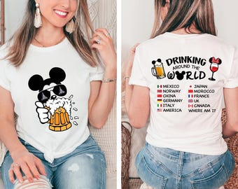 Disney Mickey Beer shirt, Epcot Drinking Around The World Shirt, Front and Back Drinking Around The World Checklist, Disney Family Trip Tee