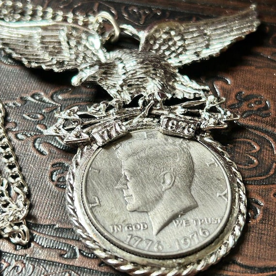 JFK Kennedy Bicentennial Half Dollar Eagle Pendant & Chain