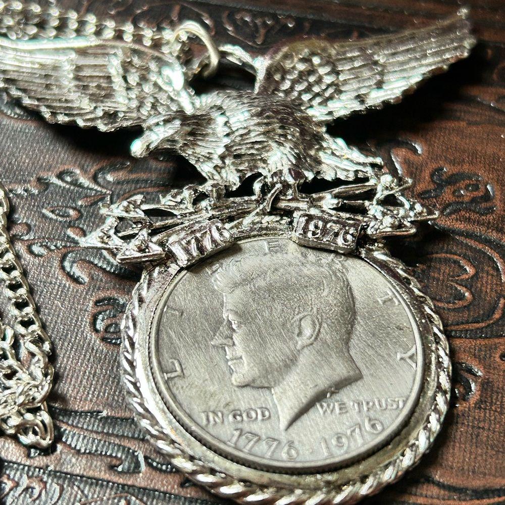 JFK Kennedy Bicentennial Half Dollar Eagle Pendant & Chain