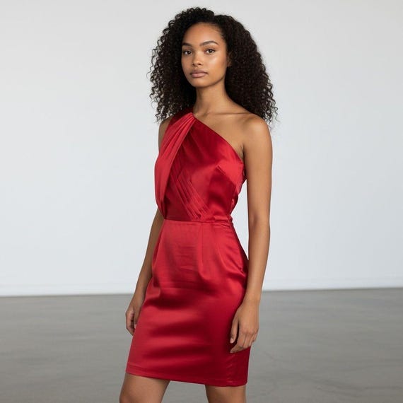 Semi Formal Red Formal Mini Dress NWT THE LIMITED Red Satin One Shoulder Cocktail Semi-formal