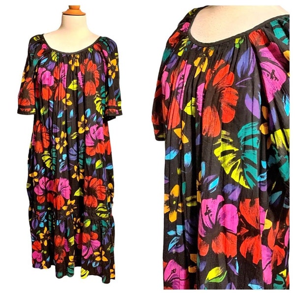 Vintage Blumen Mumu Hauskleid Strandkleid Grannycore - L/XL