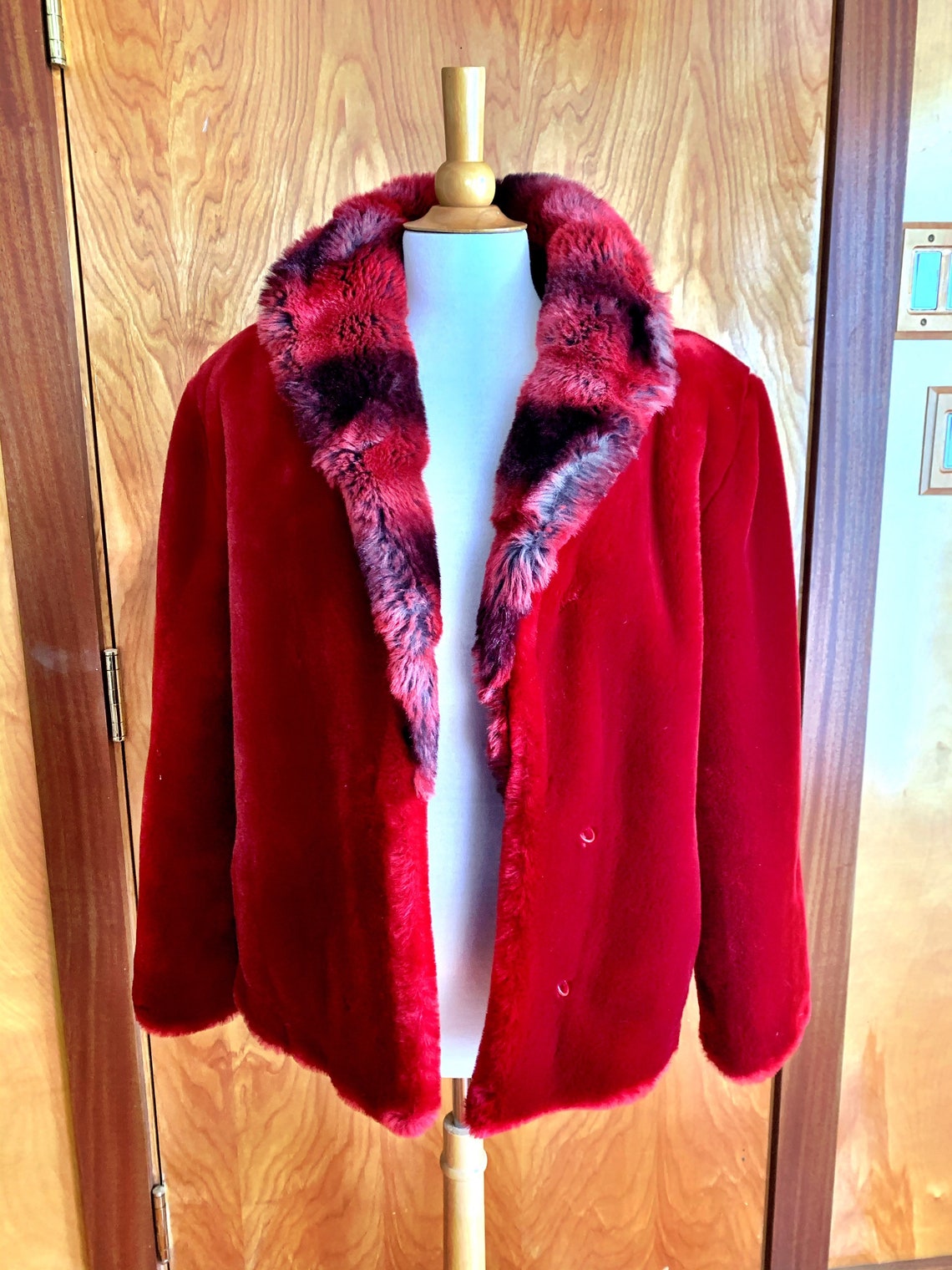 Vintage Terry Lewis Red Faux Fur Coat Medium | Etsy