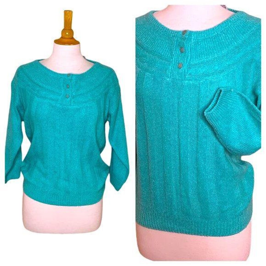 Suéter de lana de angora de seda Eileen vintage verde azulado Etsy España