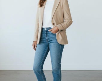 Vintage Camel Hair Classic Beige Wool Blazer M/L