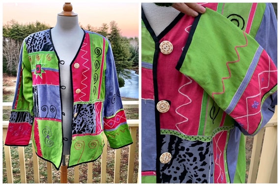 Indigo Moon Patchwork Embroidered Jacket Blazer Overcoat | Etsy