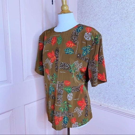 Plus Size Vintage 1980s Botanical Herbal Blouse S… - image 8