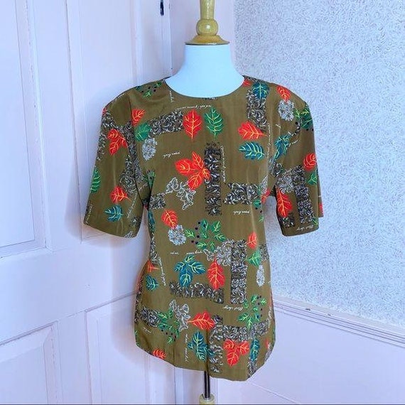 Plus Size Vintage 1980s Botanical Herbal Blouse S… - image 9