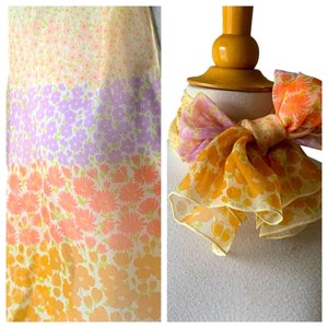 Vintage 1960s  Glentex Floral Spring Pastel Rectangular Silk Scarf Hand Rolled