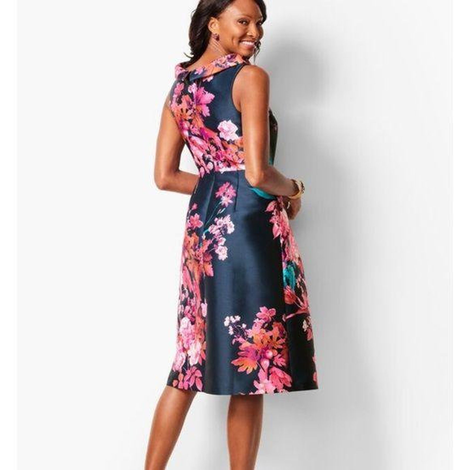 RSVP by TALBOTS Autumn Floral Navy Fit & Flare Midi Dress 8 | Etsy