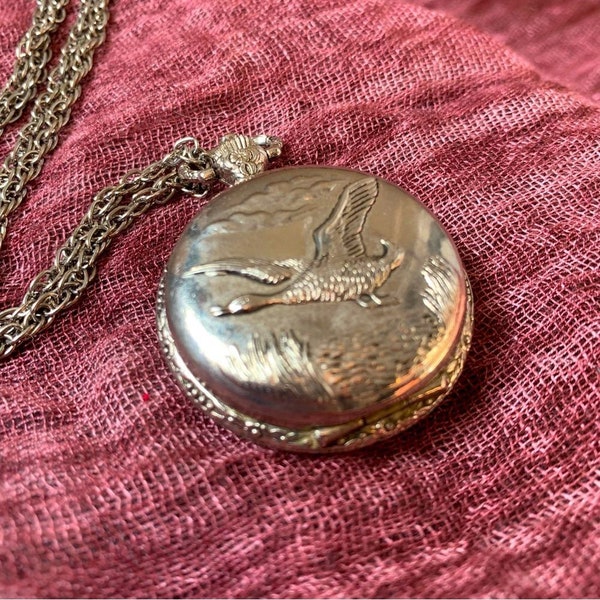 Vintage GENEVA Silver Metal Goose Pocket Watch Victorian Inspired